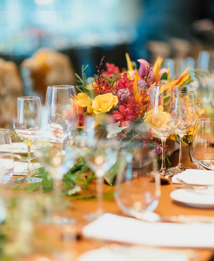 Elegant event table setup with soft lighting