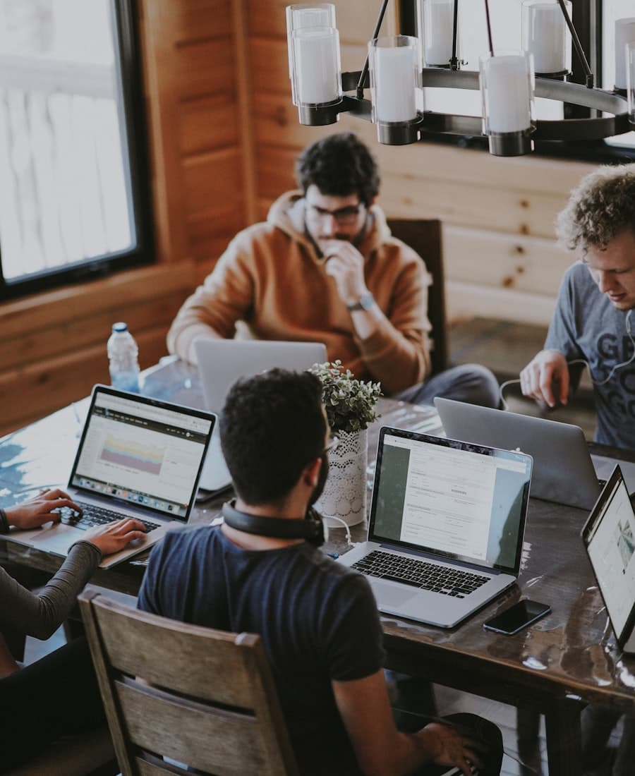Professionals collaborating in a modern office