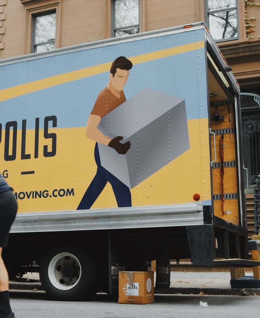 Moving truck parked for a residential home shift